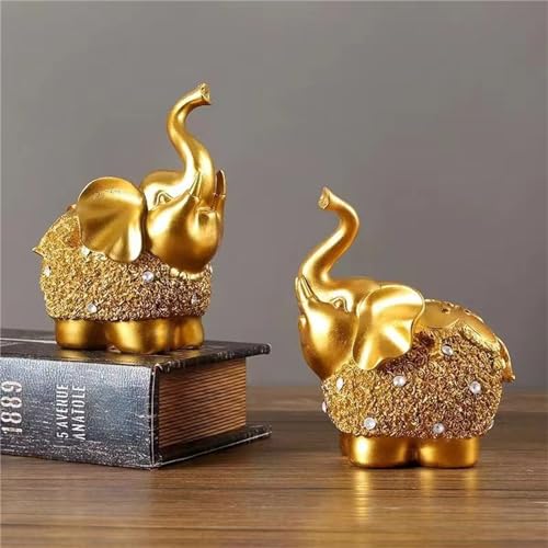 Estatua de Elefante Dorado para Decoración Hogar 2 Piezas miniatura 2