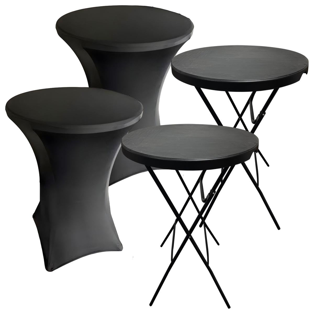 Lot de 2 Tables Debout Pliables Ø80x110 cm avec Housses Noires - Cadre Acier Revêtement Poudre