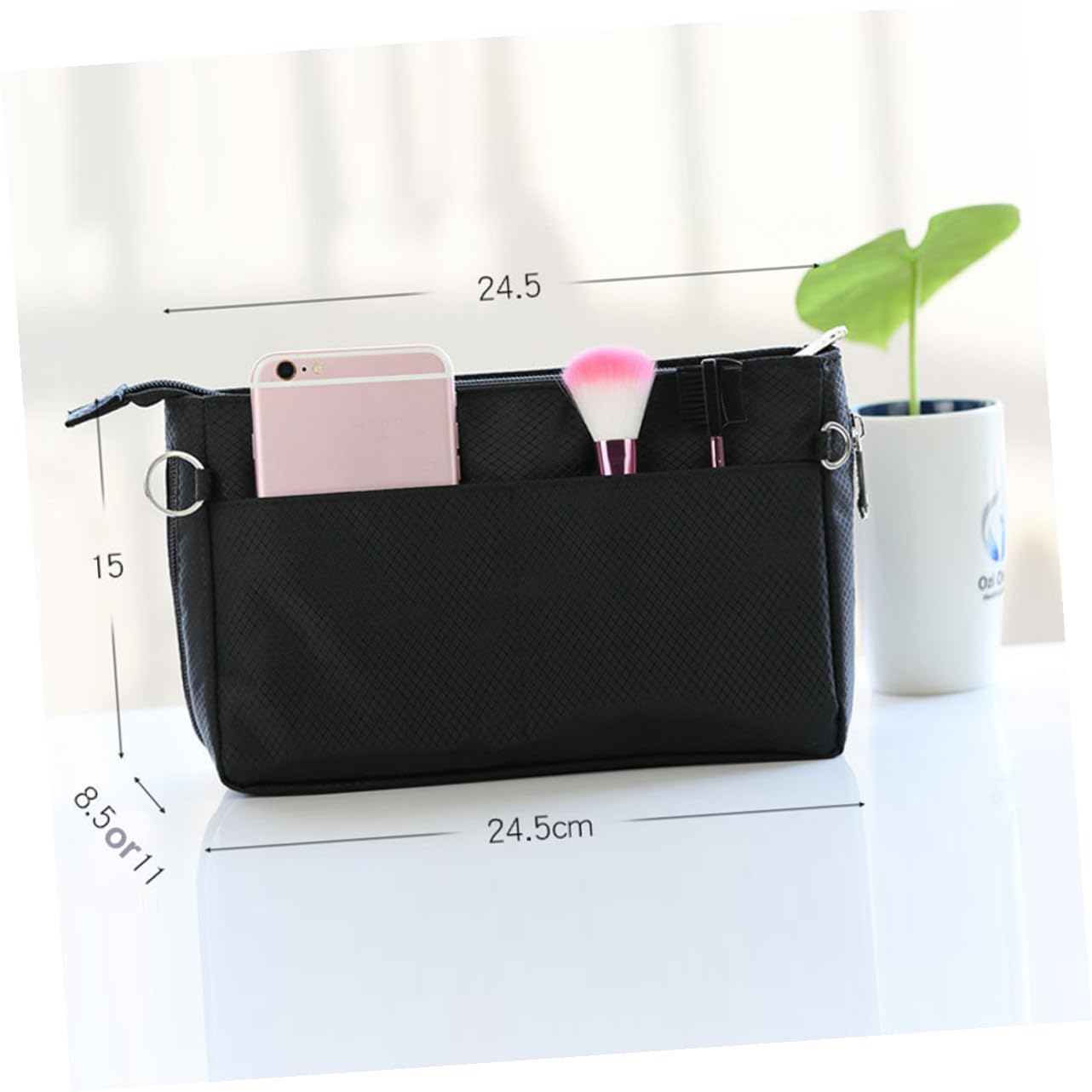 Homoyoyo Borsa Cosmetica in Nylon Nero, Organizer Interno per Trucchi Grande Capacità, per Borse e Tote per Conservare Cosmetici e Carte