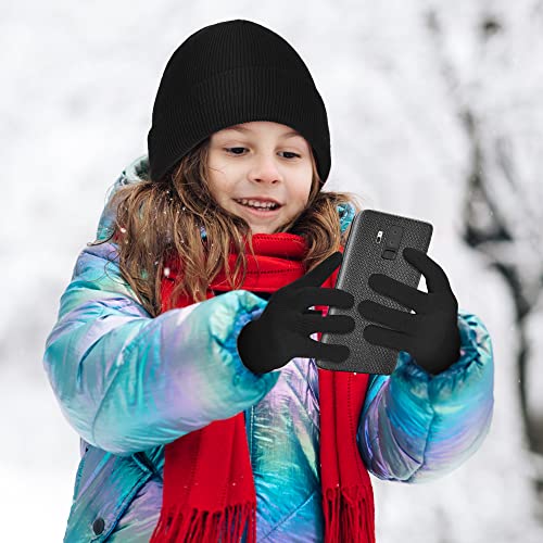 Image of Cooraby 6 Pack Kid's Winter Beanies Hat Full Fingers Gloves Set Skull Winter Caps Stretchy Gloves for Boys Girls