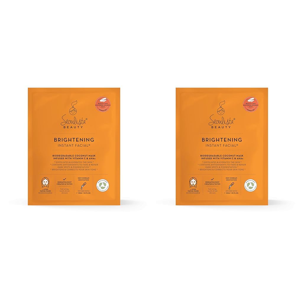 Seoulista Beauty Brightening Instant Facial 30ml | Treatment Face Sheet Mask for Dry Skin Dark Spots and Pigmentation | Dermatologist Created Korean Skin Care | Infused with Vitamin C & AHAs