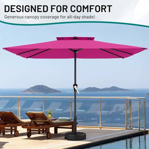 Image of AreShark 8'x10' 2 Tiers Rectangular Patio Umbrella - Outdoor Umbrella Waterproof UV Protection, Market Table Umbrella w /Crank for Pool, Backyard, Deck(Rose Pink)