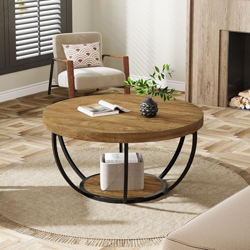 Image of Tribesigns Round Coffee Table with Storage, 31.7 inch Living Room Table