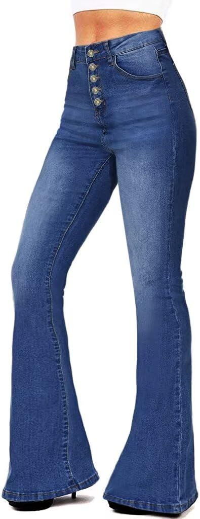 KDF Flare Jeans for Women Women’s Bootcut Bell Bottom Jeans High Waisted Stretch Slimming Bell Bottoms Jeans