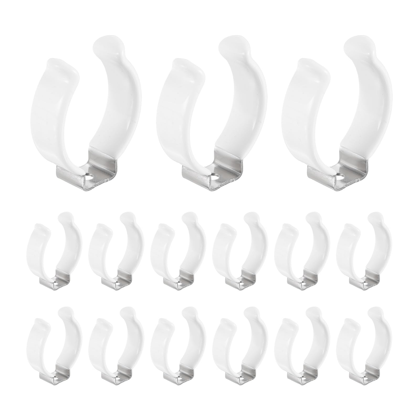 sourcing map 15Pcs T12 U Clips Holder Bracket, Stainless Steel LED Fluorescent Tube Clip, Lamp Support Pipe Clamps for 32mm 1 1/4" Light Bulb Tube Rod Mounting Accessories, 47mm H, White