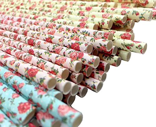 75 pitillos biodegradables de papel con diseño vintage floral miniatura 1