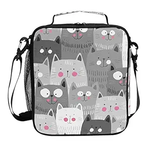 Cat Pattern Lunch Box Cats Smiling Insulated Lunch Bag Cute Funny Kitty Kitten Reusable Cooler Meal Prep Bags Lunch Tote with Shoulder Strap for Office Adult