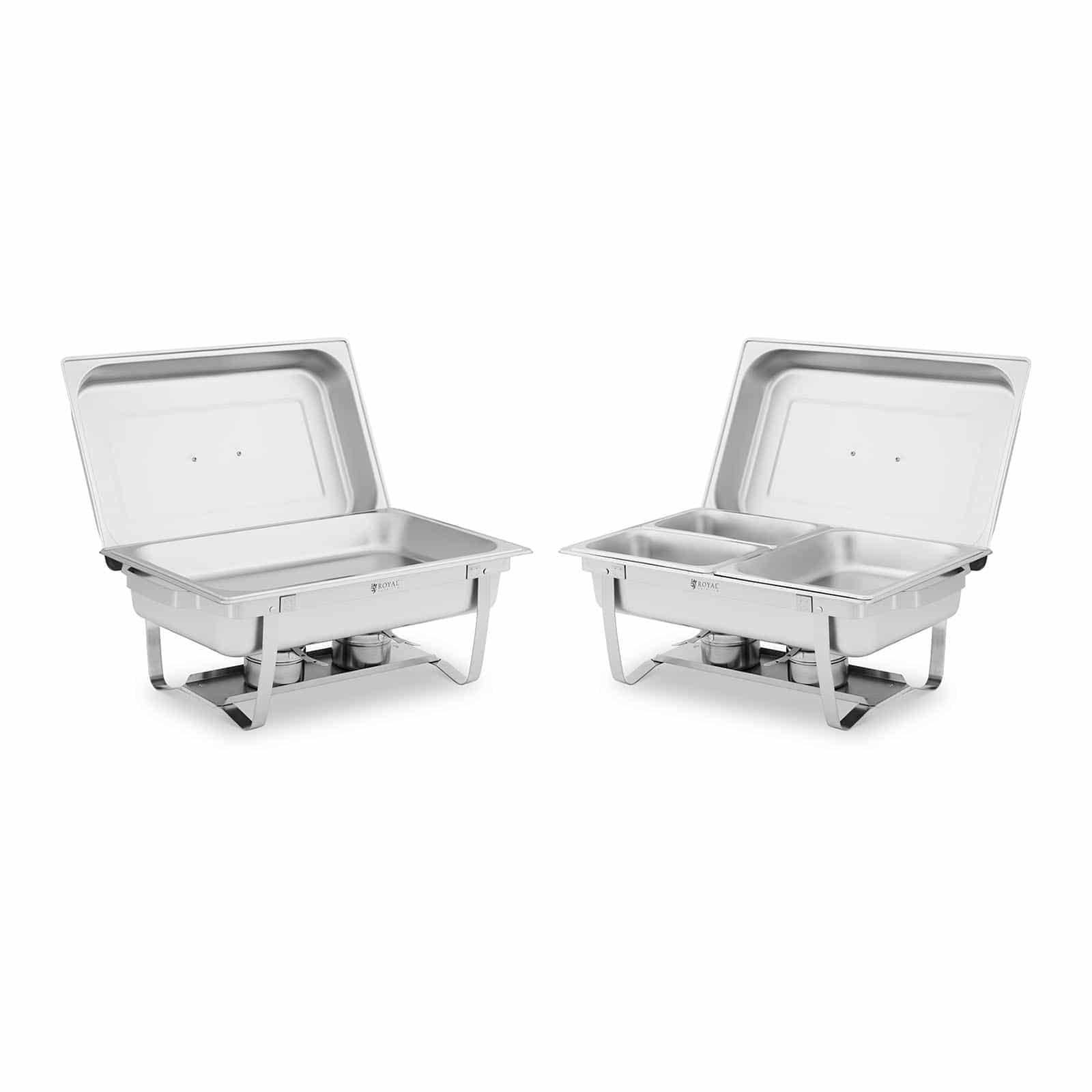 Royal Catering RCCD_RT20_2X9L Chafing Dish Set 2-teilig 2 x 8 L inkl. GN Behälter Warmhaltebehälter Rechaud Wärmebehälter