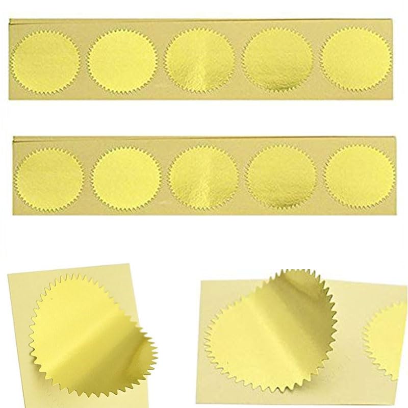MDLG 100pcs Embossing Stickers Blank Metallic Gold Certificate Seals Embossed Foil Scallop Edge Stickers Embosser Stamp Sealing Blank Certificate Self-Adhesive Stickers Notary Seals(Gold)