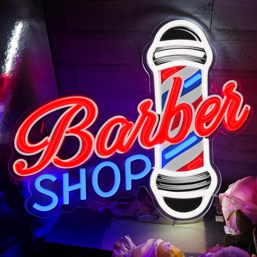 Barber Shop Neon Sign LED Lights for Hair Salon Decor - Dimmable Advertising Light Up for Studio, Business Store - Hairdresser Gift