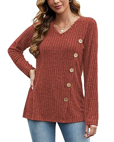 Image of JomeDesign Womens Sweaters Long Sleeve Shirts V Neck Sweatshirt Loose Casual Tunic Tops
