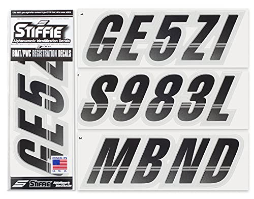 Image of STIFFIE Techtron Black /Silver 3 inch Boat & PWC Registration Decals • Numbers Letters Stickerst
