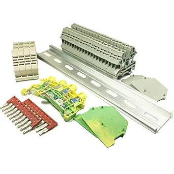 DIN Rail Terminal Blocks Gray Kit by International Connector 20 Dinkle DK2.5N 12 AWG Gauge 20A 600V Ground DK4N-PE Jumper DSS2.5N-10P End Covers End Brackets Grey