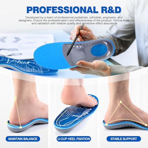 Image of Arch Support Inserts for Plantar Fasciitis Relief Insoles for Men Women Orthotics of Flat Feet High Arch Heel Pain Relief Shoe Inserts (Men 13-13.5, Blue)