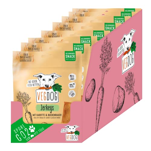VEGDOG JERKEYS Hunde Snacks, 9 x 80gr, vegane Veggie Leckerlis, getreidefreie hypoallergene Hundekekse, vegetarische weich Chewies, Belohnung für Allergiker