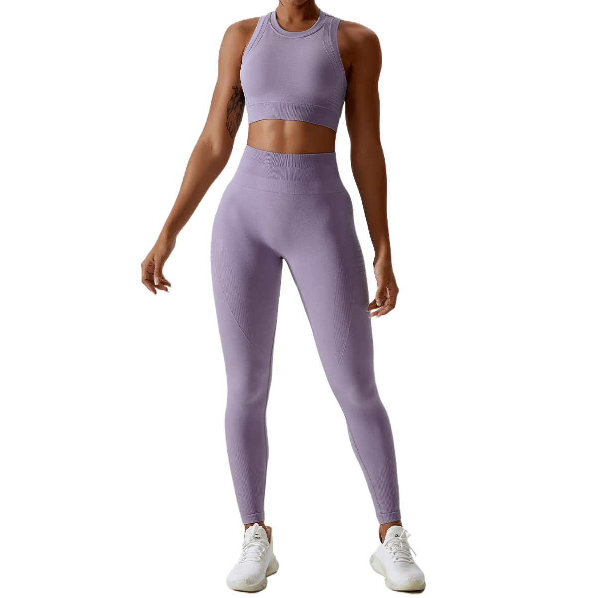 ABOCIW Womens Seamless Workout Sets Racerback Sports Bra Crop Tank Top High Waist Leggings 2 Piece Gym Yoga Outfits