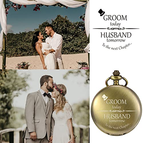 Image of TREEWETO Mens Engraved Pocket Watch Gifts for The Groom from Bride Pocket Watches Wedding Gift for Groom Husband Man on Wedding Day