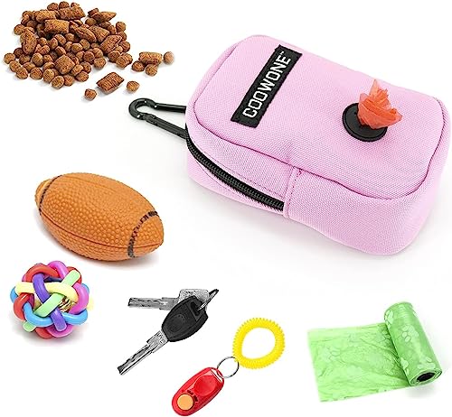 COOWONE Kleine Leckerli-Tasche mit Kotbeutel-Spender für Leine, tragbare Gehbeutel, Kotbeutelhalter, freihändige Hunde-Leckerli-Tasche (Rosa)
