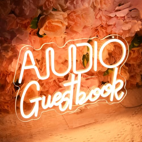 Image of Audio Guestbook Neon Signs for Wall Decor Led Lights for Wedding Leave Message White Led Signs for Birthday Parties Corporate Events Graduation Ceremonies Festival Holiday Size 15 * 9.5in(XD349)