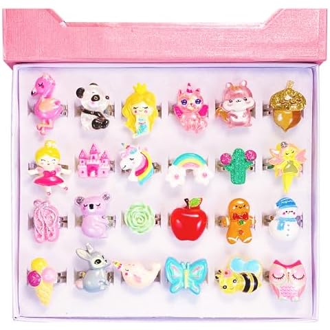 SIELEVIN 24 PCS Little Girls Rings Adjustable Kids Rings for Girls Unicorn Mermaid Dress Up Pretend Play Costume Jewelry Birthday Easter Christmas Valentines Gift for 3 4 5 6 7 8 9 10 11 12 Year Old Cover