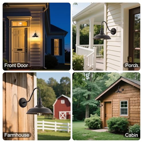 Image of 14in Outdoor Gooseneck Barn Light for Garage, 2 Pack Bronze Exterior Wall Lights Fixture for Porch, Outside Farmhouse Wall Sconce for Patio, Cabin, Entryway