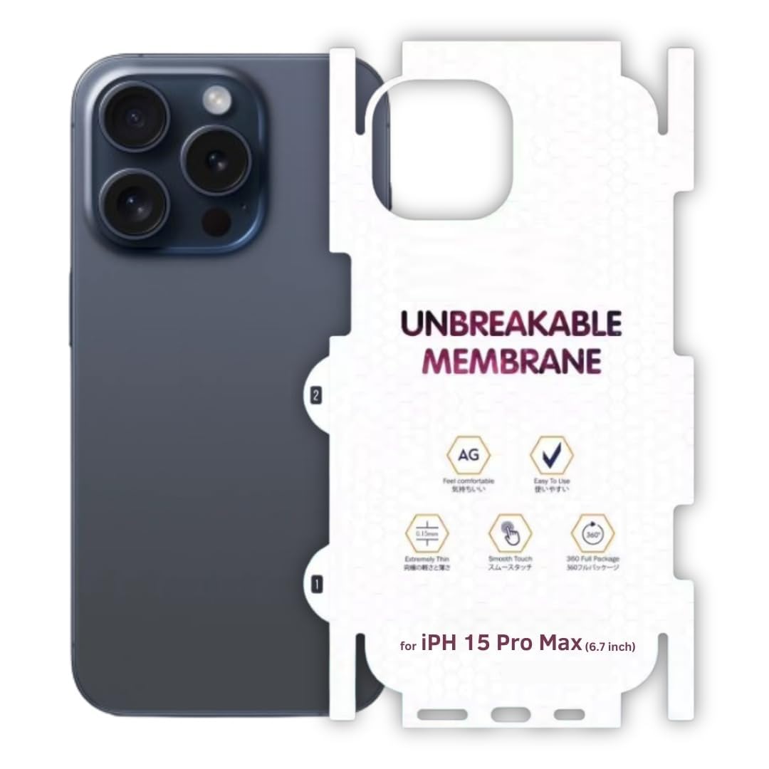 JGD PRODUCTS Matte Finish Full Body Cover Back Protector Compatible with iPhone 15 Pro Max | Unbreakable Membrane Scratch Guard Full Fit Protective, Case Friendly, (Back & Side) (Pack of 1)-image-30