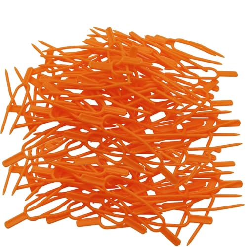 MiniMood園芸用固定フォーク 100本入 オレンジ プラスチック製 つる植物サポートクリップ (6.6×1.7cm) イチゴ/スイカ対応 農業用ランナーピン 植物固定 誘引作業 ガーデニング用具