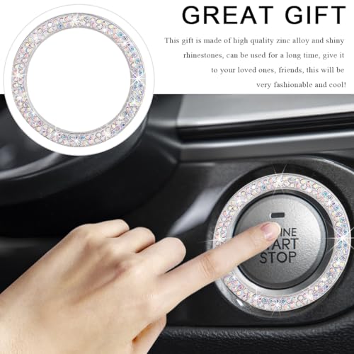 Image of Car Bling Crystal Rhinestone Engine Start Ring Decals, Sparkling Diamond Car Push Start Button Ignition Ring Sticker, Auto Key Ignition Knob Ring Decoration for Women Girls (AB)