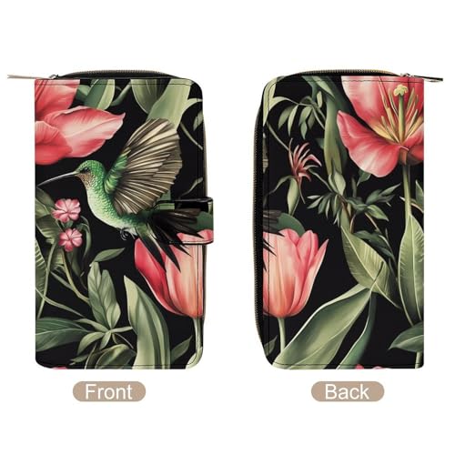 Cute Hummingbird Flowers Womens PU Leather Wallet Long Purse Clutch Organizer for Office Travel3