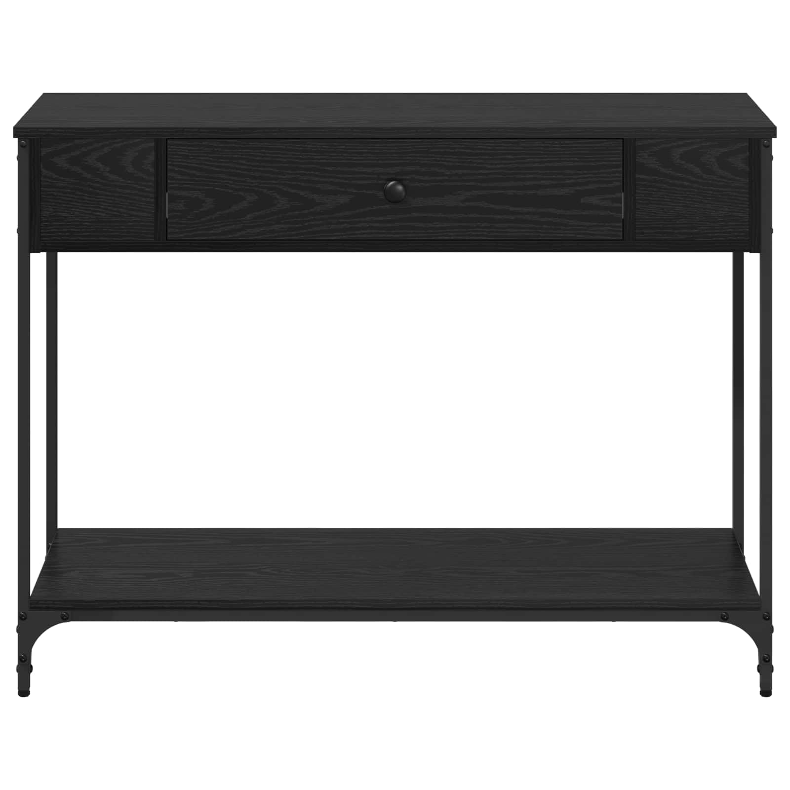 Stolik konsolowy, czarny, imitacja dębu, 100 x 34,5 x 75 cm, materiał drewnopochodny z szufladą i regałem, stabilny stolik pomocniczy do salonu, korytarza, sypialni