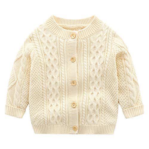 famuka Baby Boy Cardigan Sweaters Crew Neck Knit Coat (Beige, 8-11 Months)