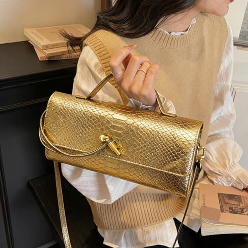 Image of Women Vegan Leather Evening Handbag Crocodile Pattern Handle Clutch Purse Cross Body Envelope Bag