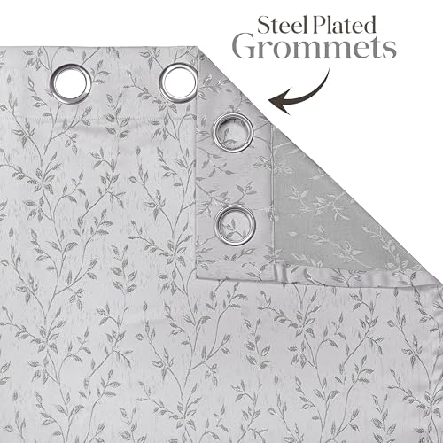 Image of Yellow Weaves 1 Pc Jacquard Leaf Eyelet Long Door Curtain - Perfect for Home, Office, Bedroom, Living Room & Balcony - 7 Feet (Silver)