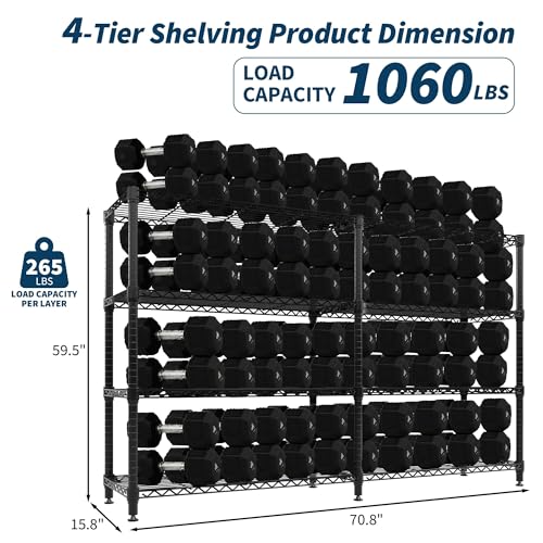 Image of GarveeTech 4-Tier Storage Shelves Metal Shelving Unit 15.8 inch D x 70.8 inch W x 59.5 inch H, 1060 LBS Heavy Duty Wire Shelving, l-Shaped Storage Rack with Adjustable Shelf for Home, Pantry & Warehouse