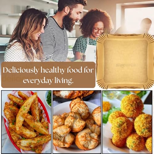 Image of SNMMIFER 100 Pcs Square Air Fryer Paper Sheets, Disposable Parchment Airfryer Paper Sheets, Air Fryer Liners for 5-8 QT, Oil-Proof, Heat Resistant for Frying, Baking, Cooking, Roasting and Microwave