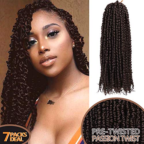 Pretwisted Passion Twist Crochet Hair 7 Packs Water Wave Crochet Braid Synthetic Pretwist Passion Twist Crochet Hair Extensions for Women(Color:4#)