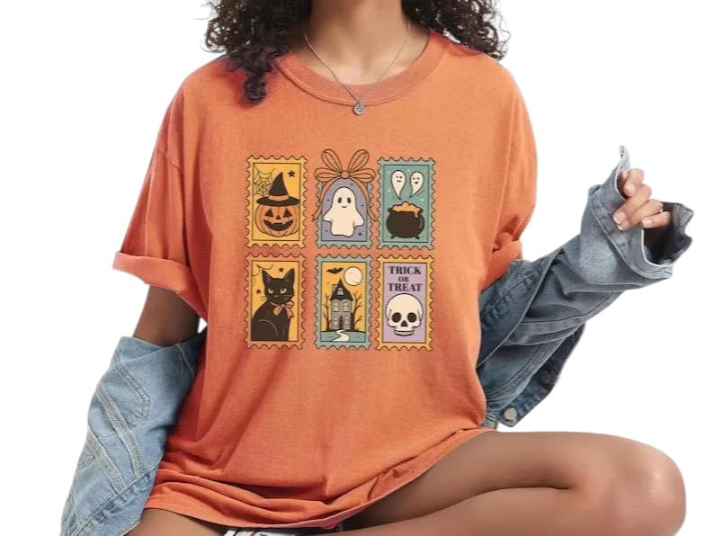 Halloween Ghost Cat Pumpkin Shirt – Cute Spooky Retro Tee – Trick or Treat Comfort Colors T-Shirt3