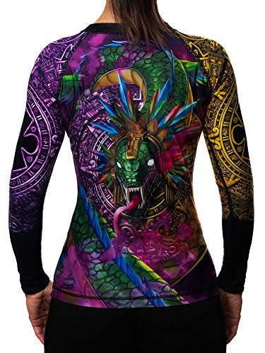 Raven Fightwear Women's Quetzalcoatl Aztec MMA BJJ Rash Guard Black2