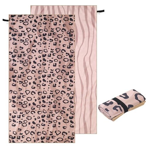 ELAKIRI Asciugamano da bagno in microfibra, grande, 90 x 180 cm, XXL, morbido e delicato sulla pelle, asciugamano in microfibra, ad asciugatura rapida e facile da pulire, rosa Leopard Beach Towel per