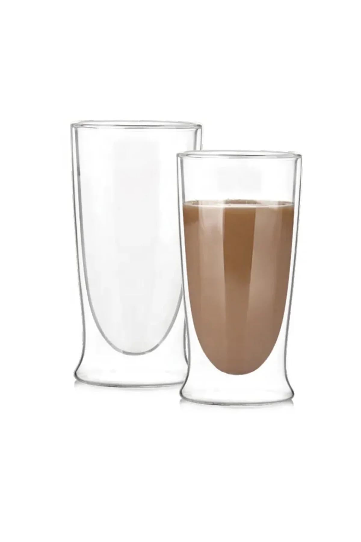 Çift Cidarlı Uzun Model Cam Kokteyl, Meşrubat, Latte, Su Bardağı, 350 ML, 1 Adet - 12323