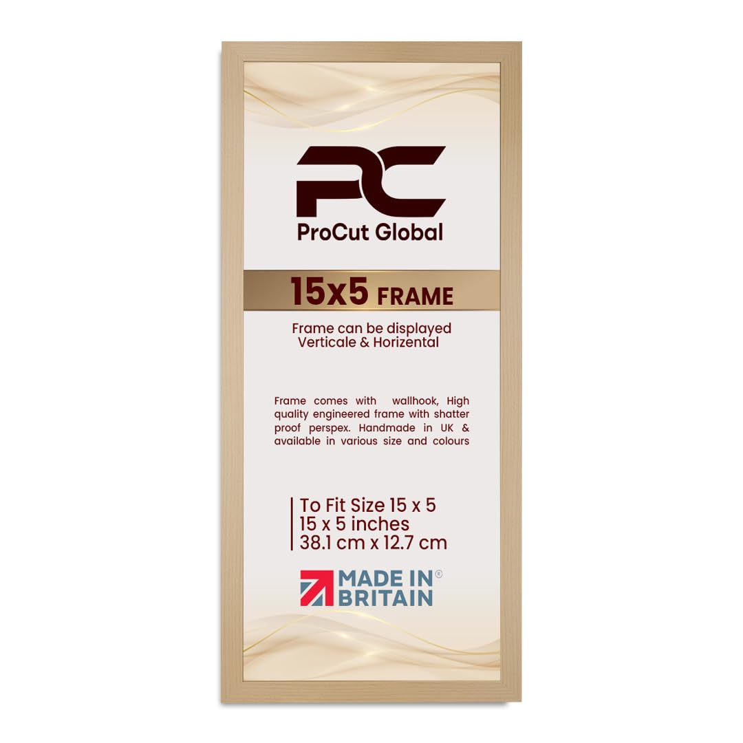 Procut Global 15X5 Country Pine Picture Frames - Modern Wooden Photo Frame with Shatterproof Perspex for Wall or Tabletop - Perfect for Posters, Certificates, Prints - Sizes & Colors Available