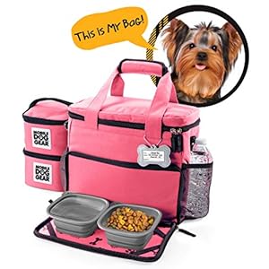 Mobile Dog Gear, Week Away Dog Travel Bag for Small Dogs, Includes Lined Food Carriers and 2 Collapsible Dog Bowl, Pink Mobile Dog Gear Week Away Dog Travel Bag for Small Dogs Includes Lined Food Carriers and 2 Collapsible Dog Bowl Pink