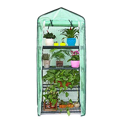 Invernadero de 4 niveles de 155 cm, invernadero para plantas pequeñas, resistente a la intemperie, con techo a dos aguas, tienda de cultivo para interiores y exteriores con paredes laterales