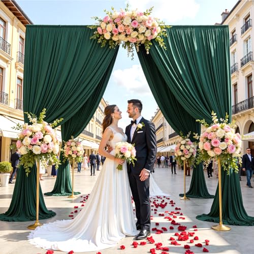 Image of 10ftx12ft Hunter Green Backdrop Curtains for Parties, Wrinkle Free Polyester Hunter Green Photo Backdrop Drapes 2 Panels 12 ft Long Back Drop Cloth for Wedding Birthday Photography Background Party