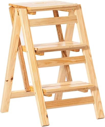 Taburete de madera antideslizante de 3 escalones para adultos y niños, taburete plegable de escalera de madera portátil, ideal para el hogar,