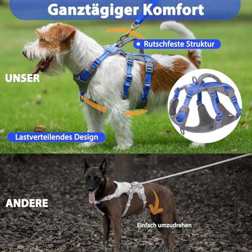 Huntboo Sicherheitsgeschirr Hund Ausbruchsicher, Panikgeschirr für Hunde, Reflektierendes Geschirr Hund mit Griff, Verstellbare Hundegeschirr für kleine, mittelgroße und große Hunde (Meeresblau,XS)