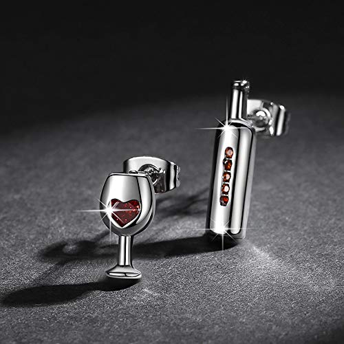 Fashion Red Wine Bottle Glass Stud Earrings with Zircon Crystal Love Heart Party Banquet Jewelry3