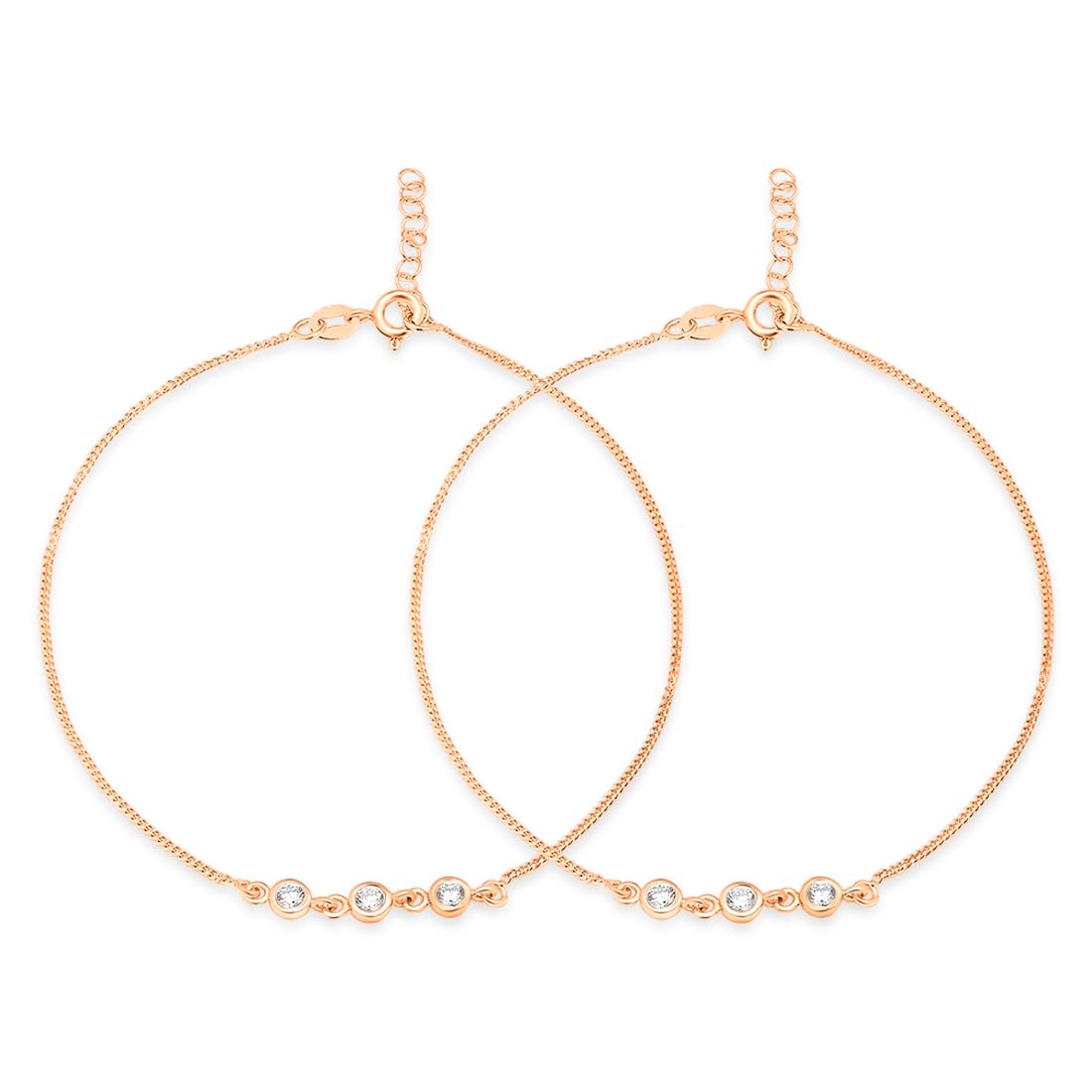 zavya 925 Sterling Silver Cubic Zirconia Minimal Rose Gold Plating Chain Anklet (Pair) | Gift for Women & Girls | With Certificate of Authenticity & 925 Stamp|Mother's Day-picture-19