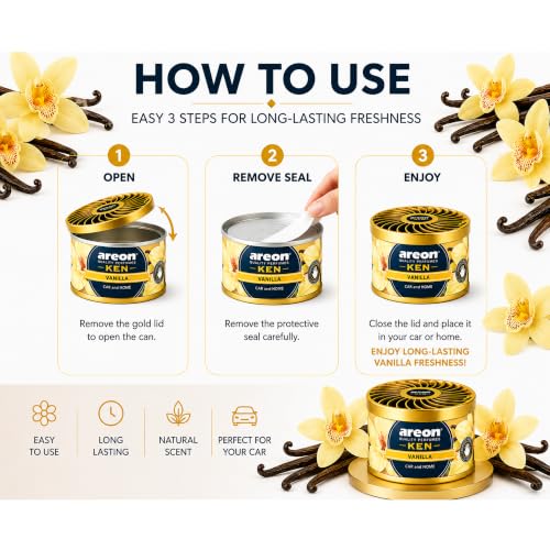 Image of AREON Ken 1.23 Oz. Canister Car Air Freshener Pads in A Can (4-Pack) (Vanilla)