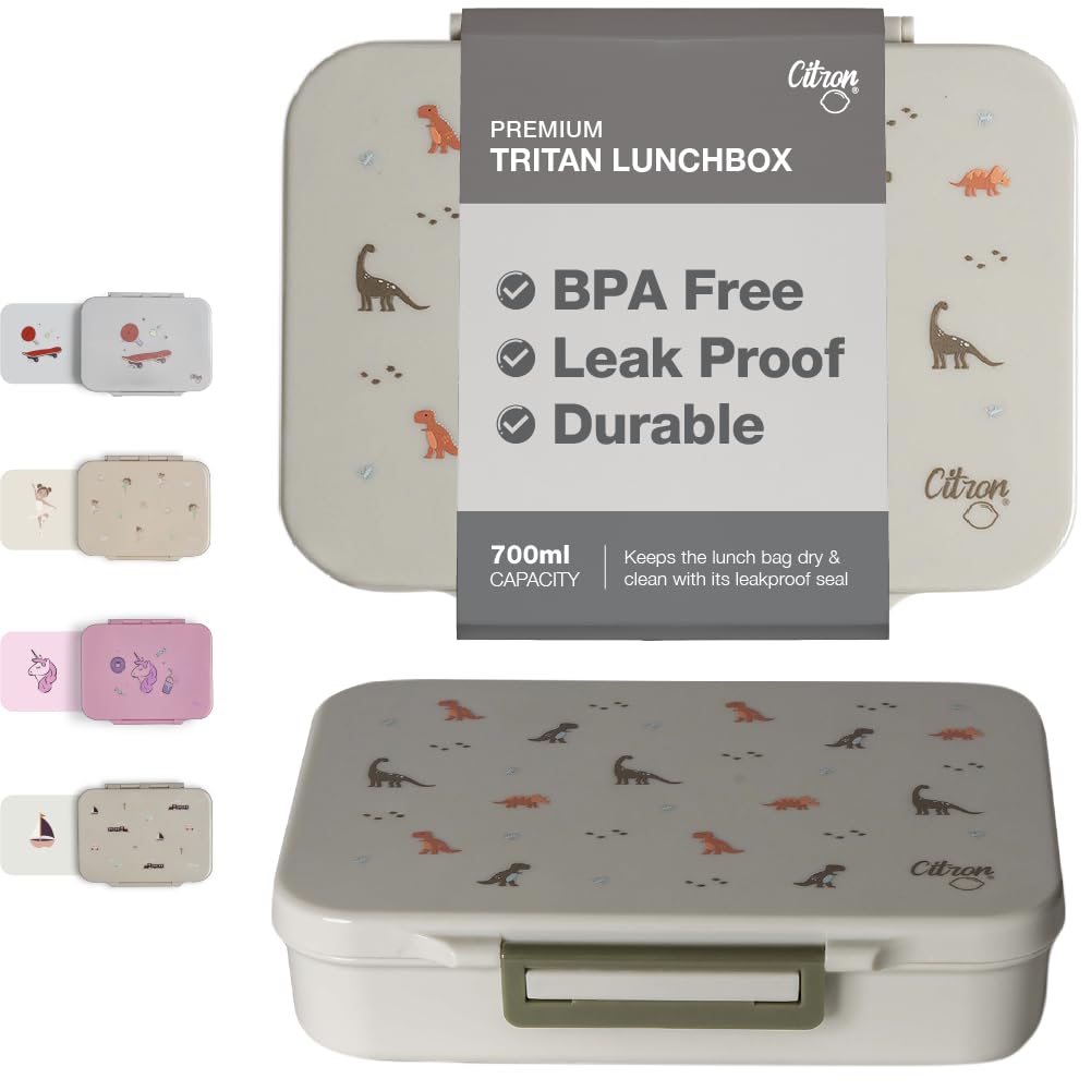 Tritan Lunch Box for Kids with 4 Compartment Easy to Open, Great for School & Travel, Elegant Dino Design